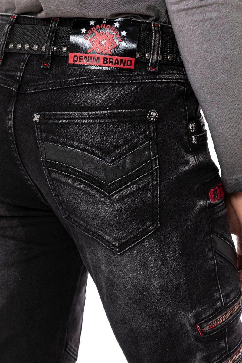 CD795 Biker Style Leather Detail Men's Jeans