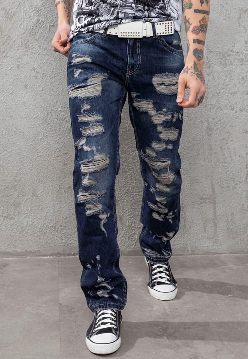 CD843 Distressed Detailed Loose Fit Men's Jeans