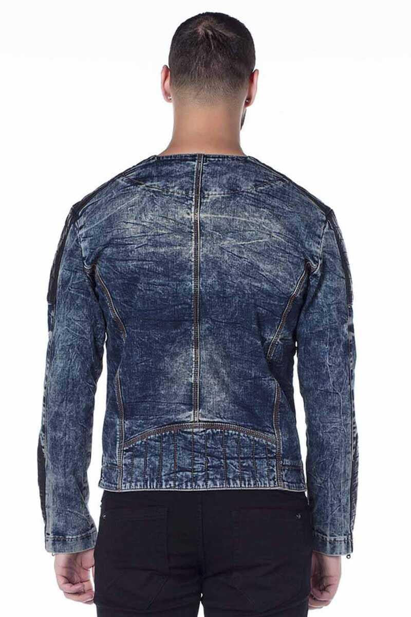 CJ135 Dark Leather Detail Biker Style Men's Denim Jacket