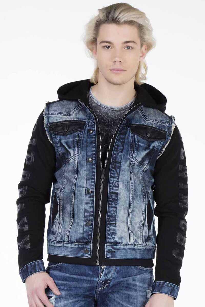 CJ154 Jersey Sleeve Hooded Men's Denim Jacket