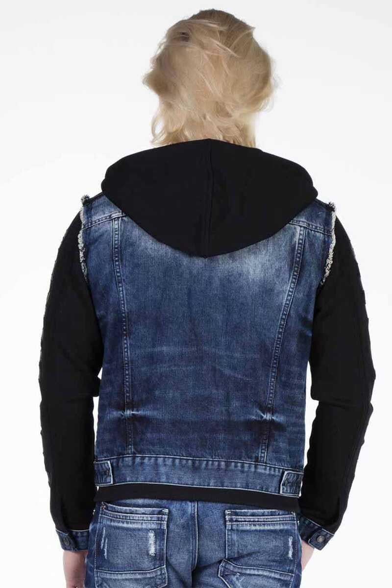 CJ154 Jersey Sleeve Hooded Men's Denim Jacket
