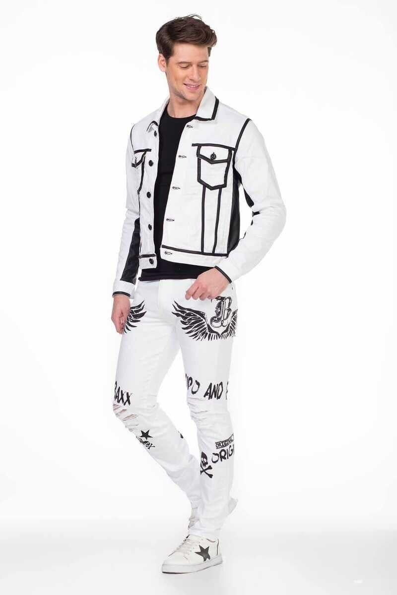CJ213 Skull Print Men's Biker Jacket