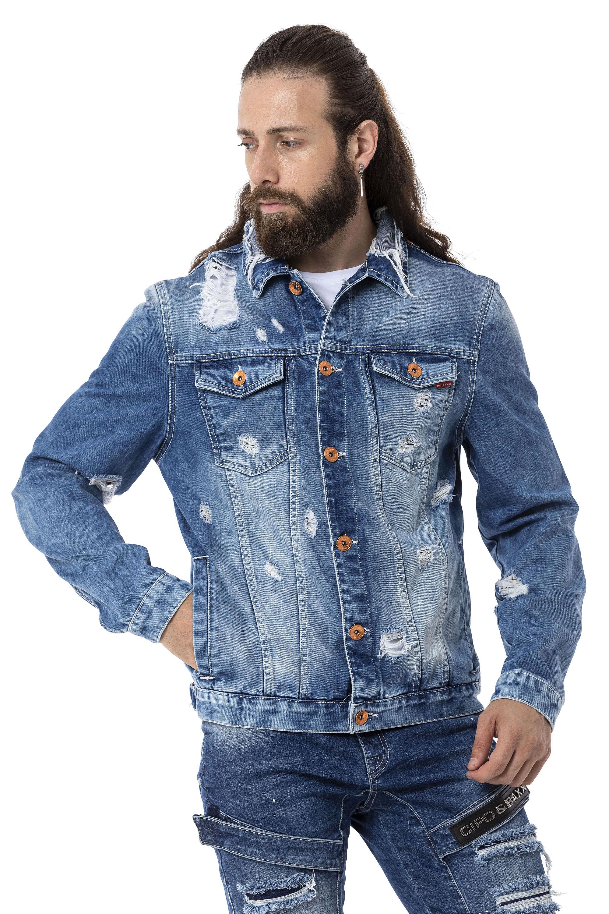 CJ291 Destroyed Ripped Denim Jacket