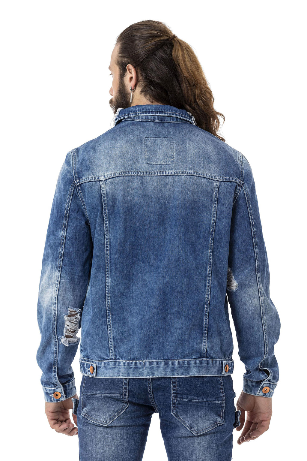 CJ291 Destroyed Ripped Denim Jacket
