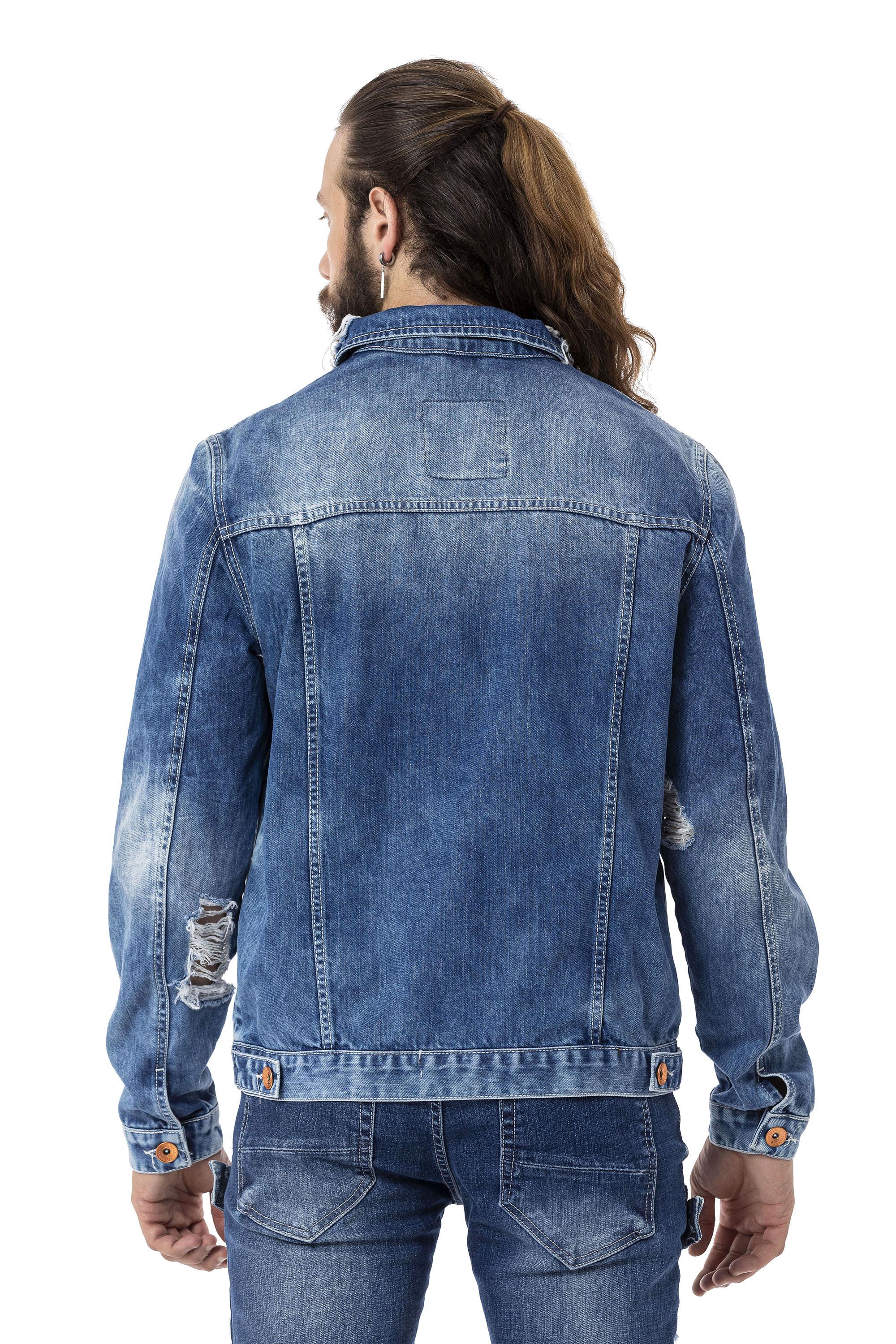 CJ291 Destroyed Ripped Denim Jacket