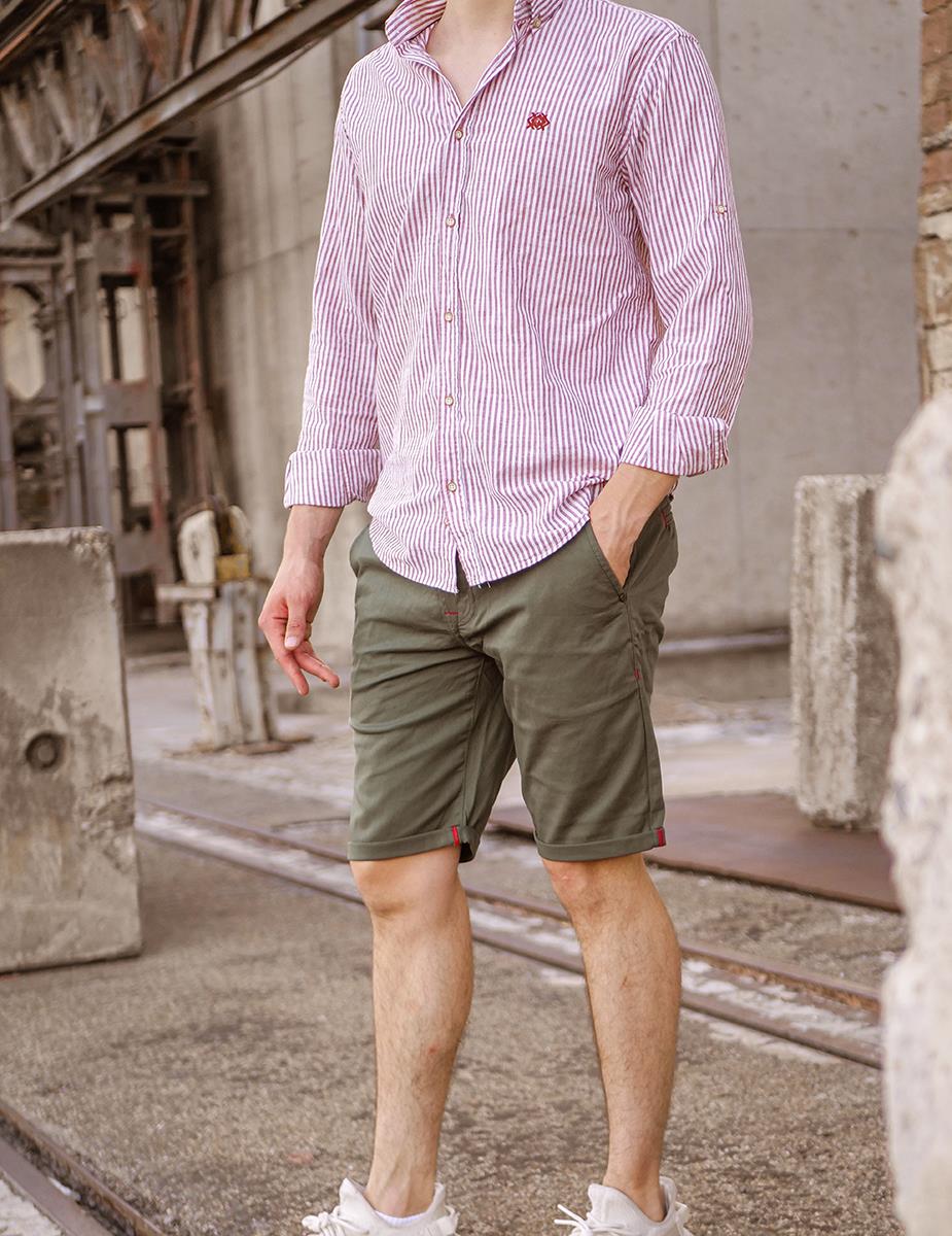 CK272 Men's Basic Linen Capri Shorts Relaxed Fit Summer Bermuda