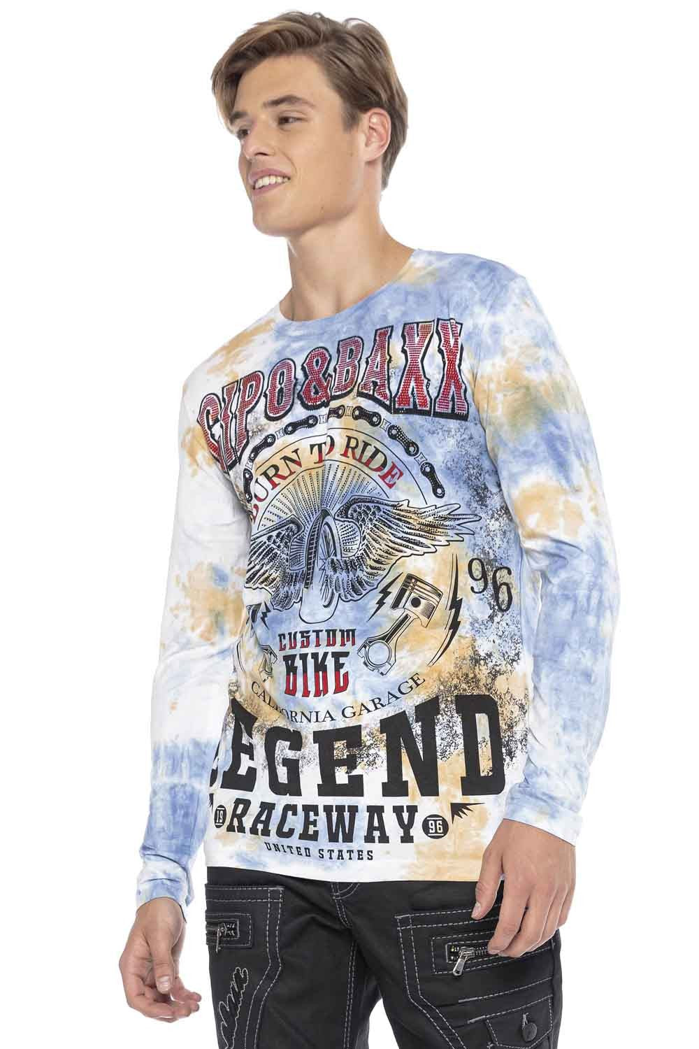 CL410 Biker Style Print Men's Long Sleeve T-Shirt