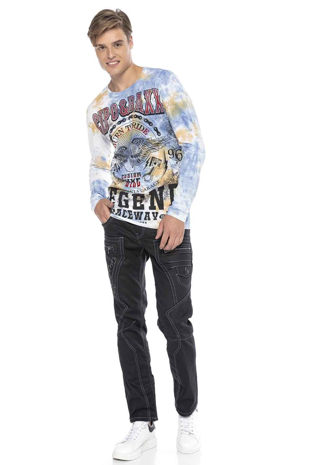 CL410 Biker Style Print Men's Long Sleeve T-Shirt