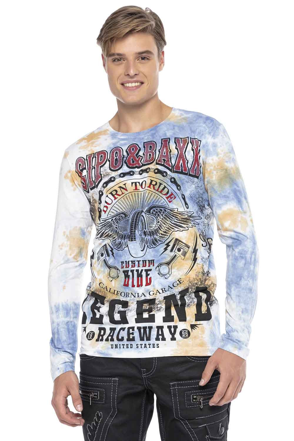 CL410 Biker Style Print Men's Long Sleeve T-Shirt