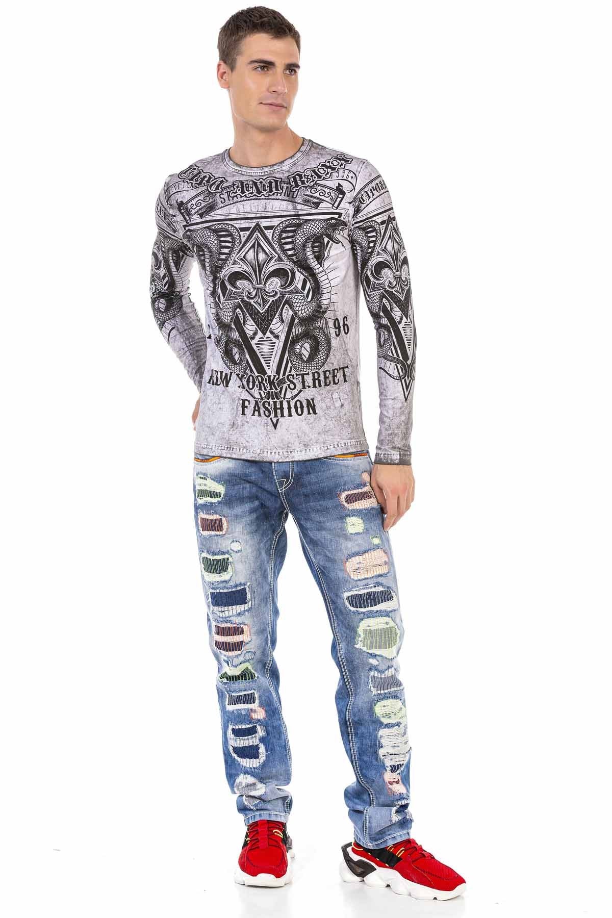 CL449 Washed Print Lightweight Men's Sweatshirt