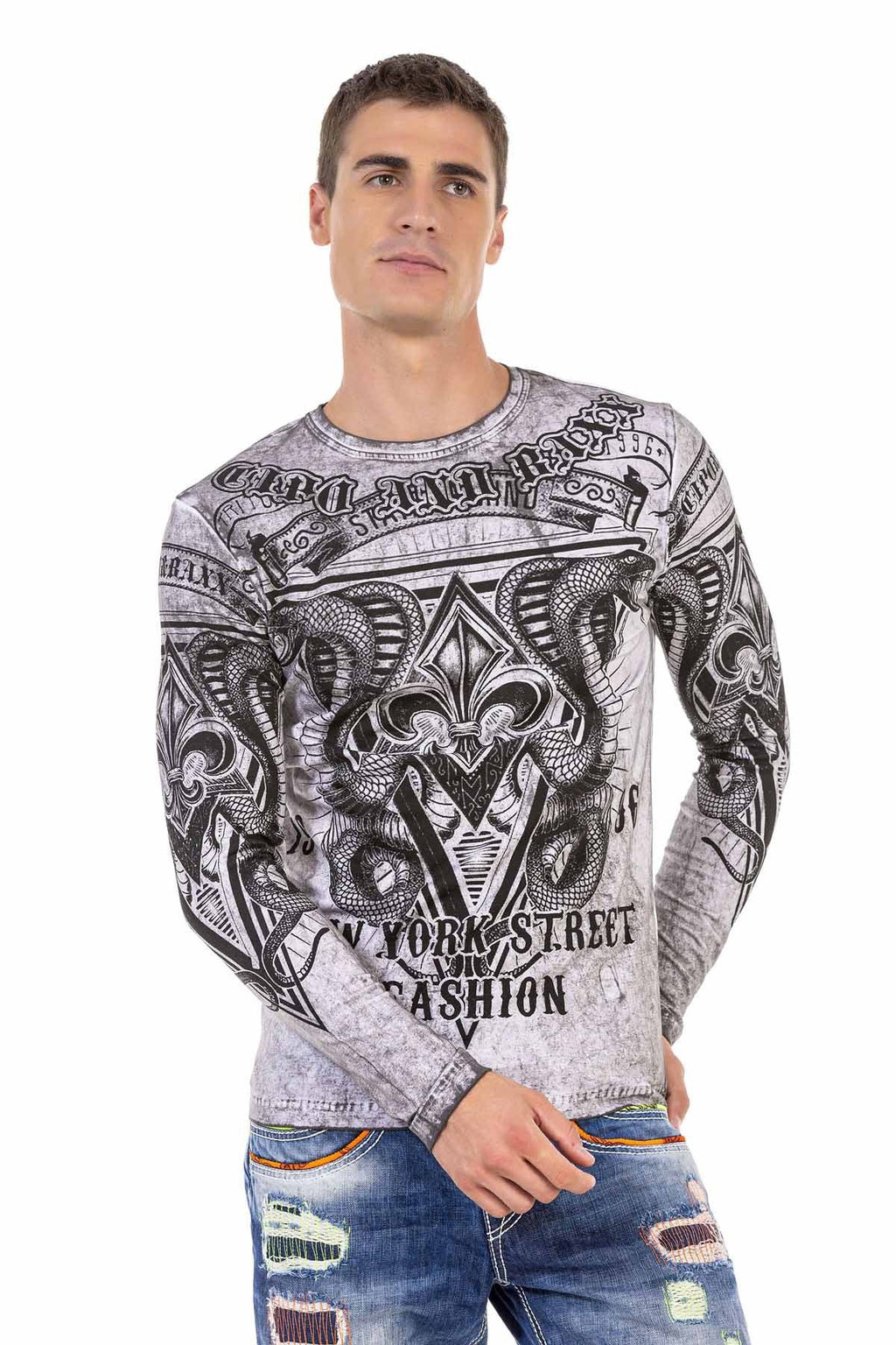 CL449 Washed Print Lightweight Men's Sweatshirt