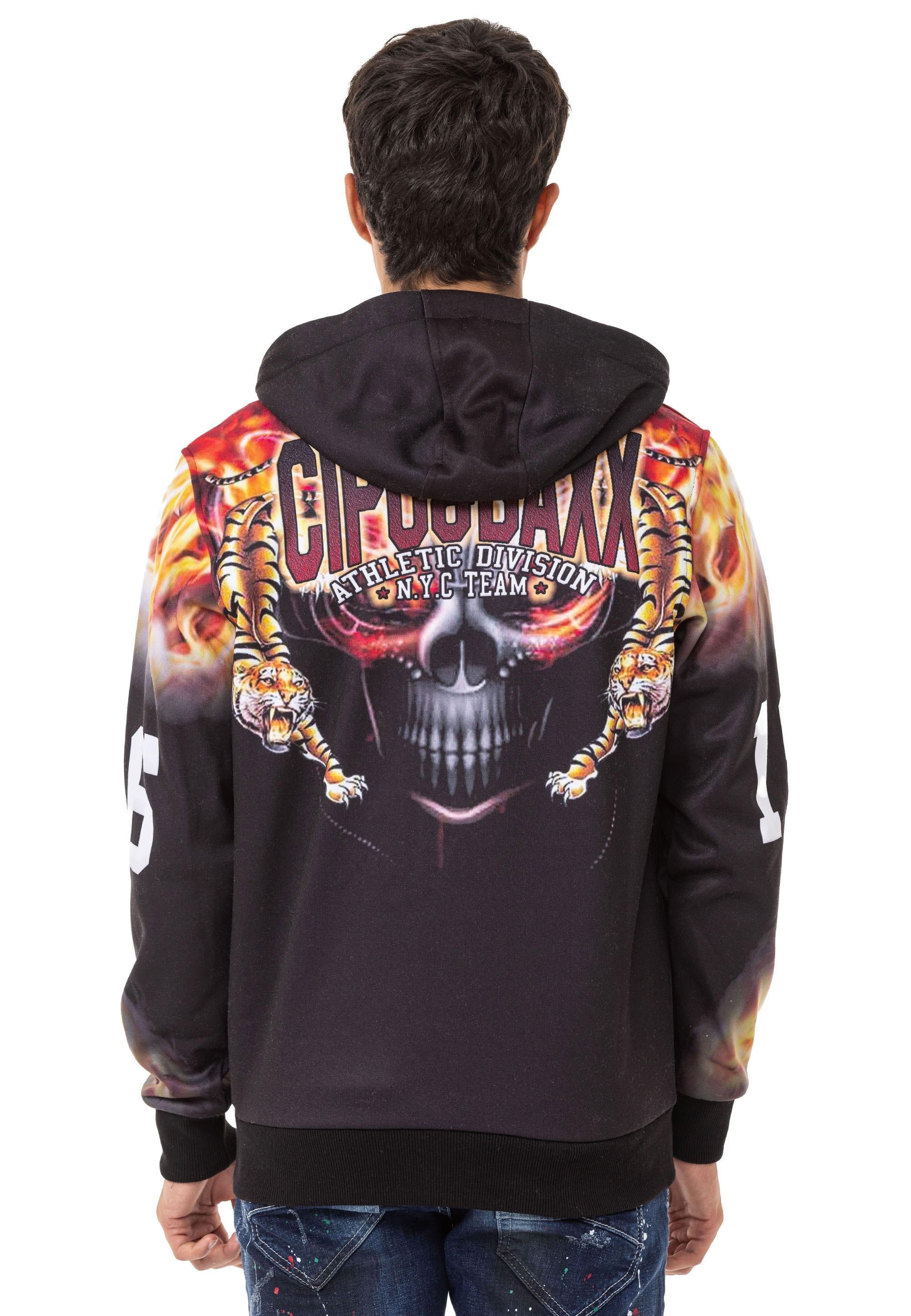 CL546 Skull & Flame Print Men's Zip Sweatshirt