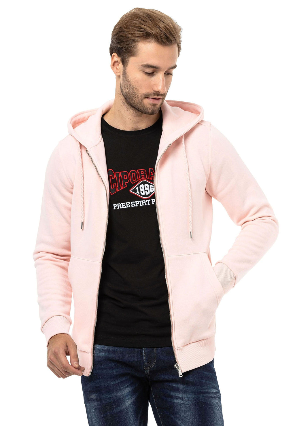 CL556 Men's Basic Zip Sweatshirt – Everyday Relaxed Fit, Soft Texture Zip Hoodie