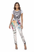 WD472 White Hand-Painted Women's Jeans