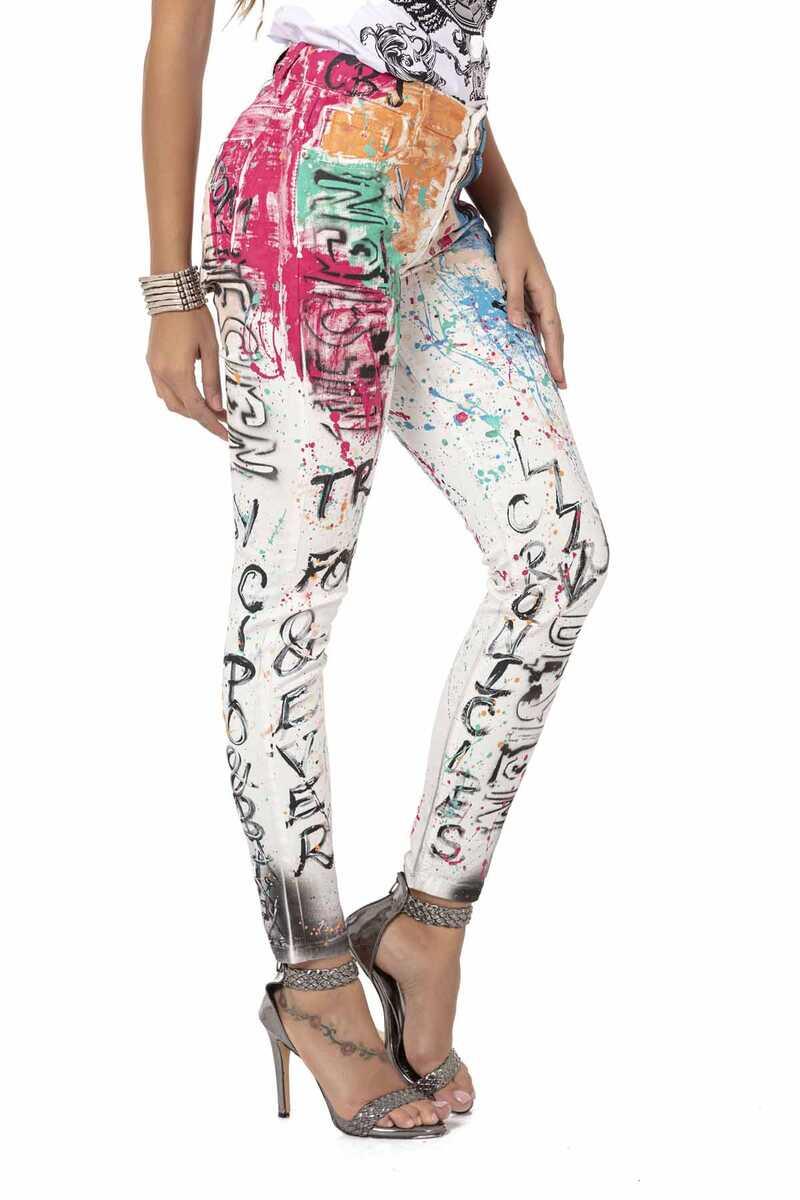 WD472 White Hand-Painted Women's Jeans