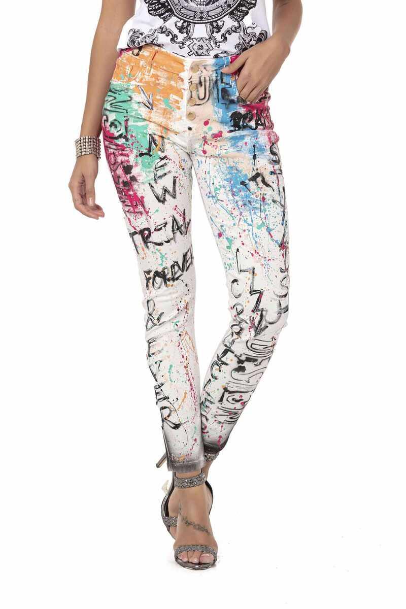 WD472 White Hand-Painted Women's Jeans