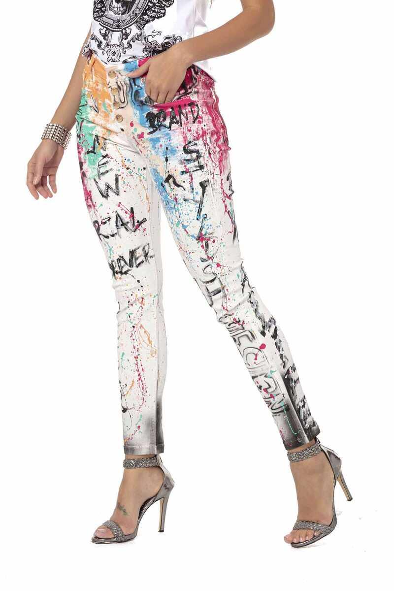 WD472 White Hand-Painted Women's Jeans