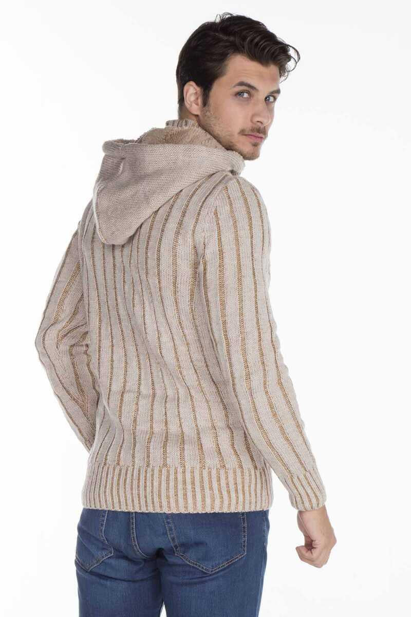 CP161 Stand Collar Buttoned Hooded Patterned Men's Cardigan
