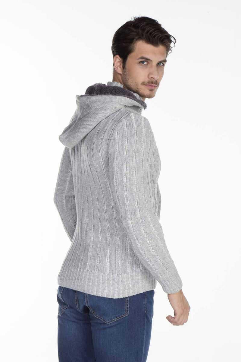 CP161 Stand Collar Buttoned Hooded Patterned Men's Cardigan