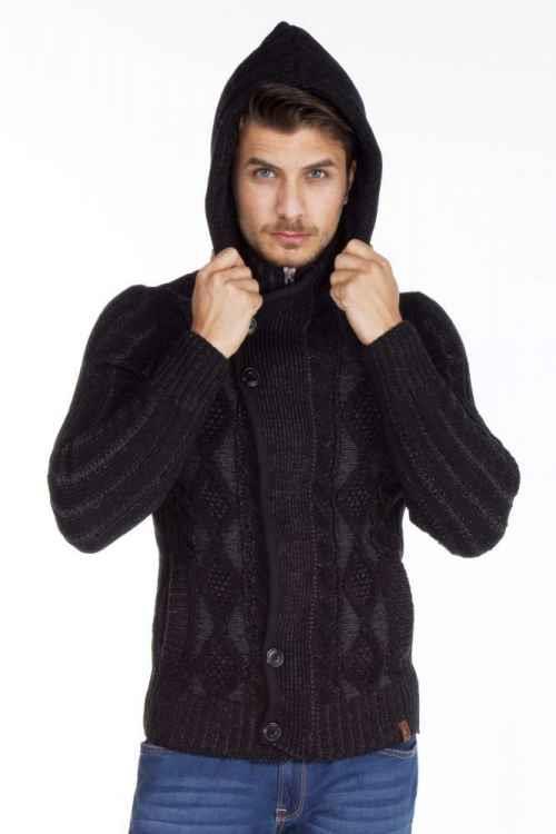 CP161 Stand Collar Buttoned Hooded Patterned Men's Cardigan