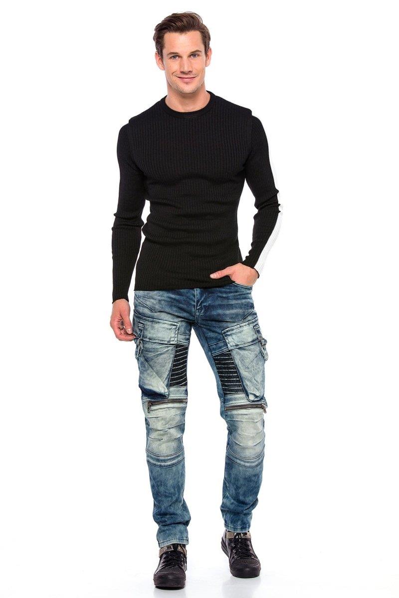 CP194 Striped Sleeve Knit Sweater