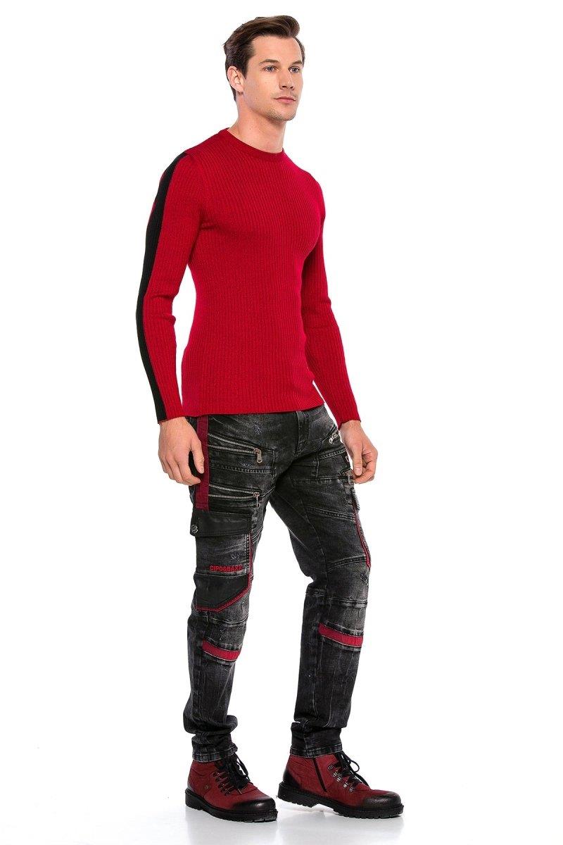 CP194 Striped Sleeve Knit Sweater