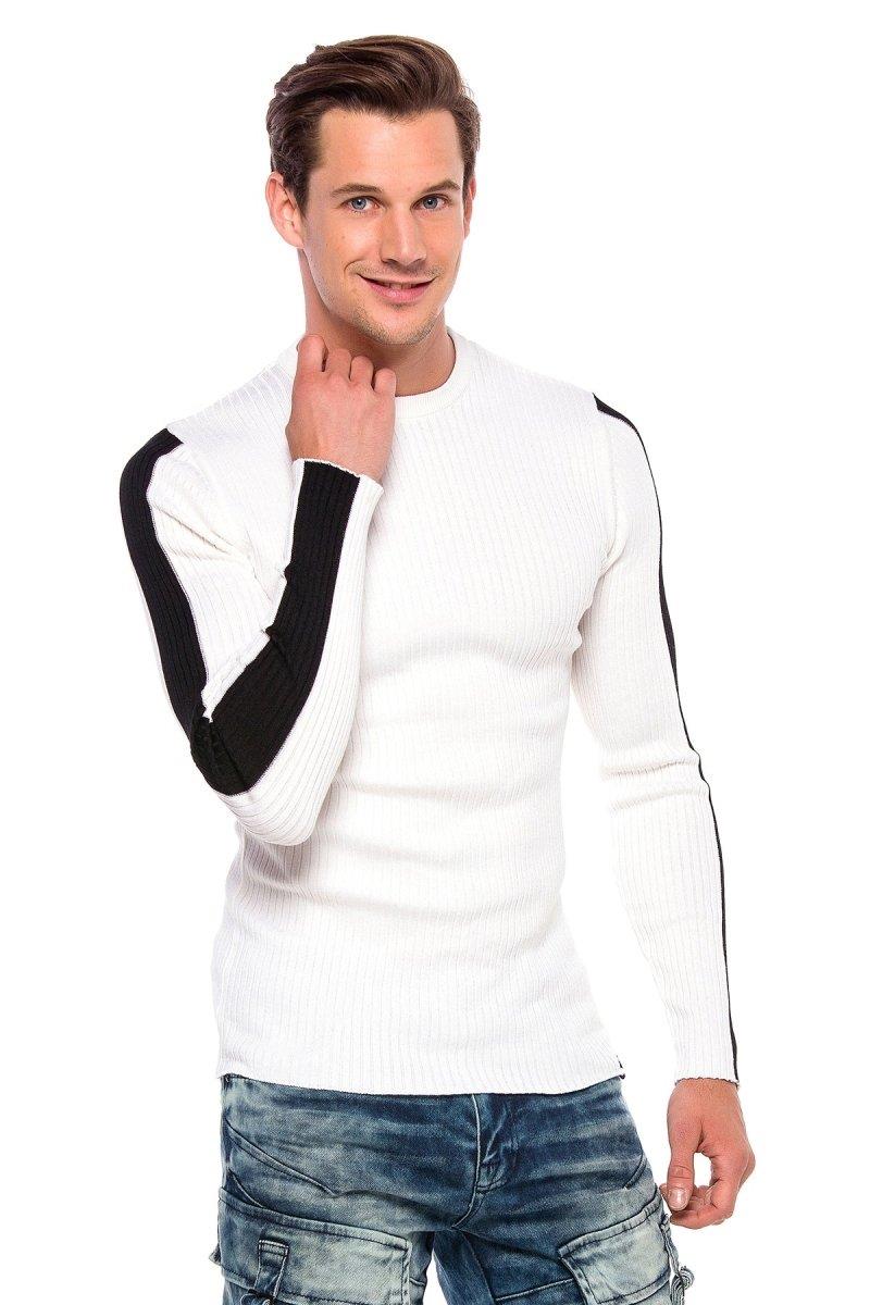 CP194 Striped Sleeve Knit Sweater