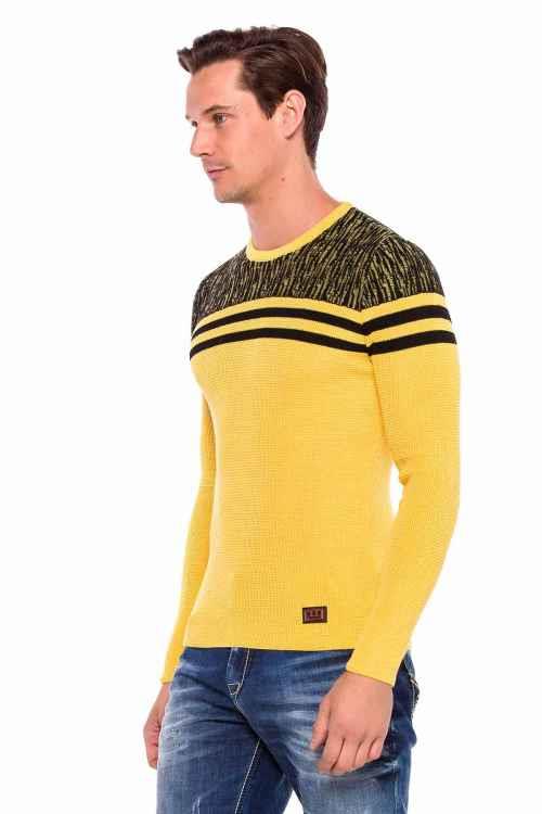CP199 Shoulder Pattern Horizontal Stripe Knit Sweater