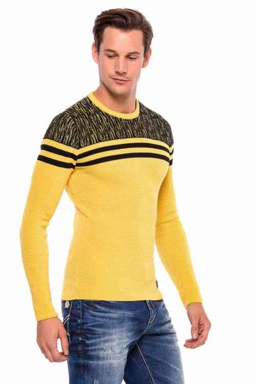 CP199 Shoulder Pattern Horizontal Stripe Knit Sweater
