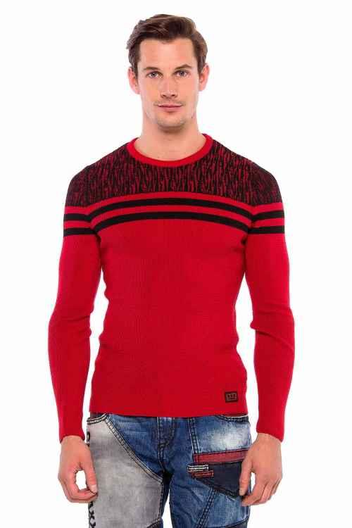 CP199 Shoulder Pattern Horizontal Stripe Knit Sweater