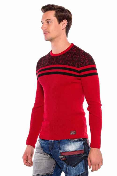CP199 Shoulder Pattern Horizontal Stripe Knit Sweater