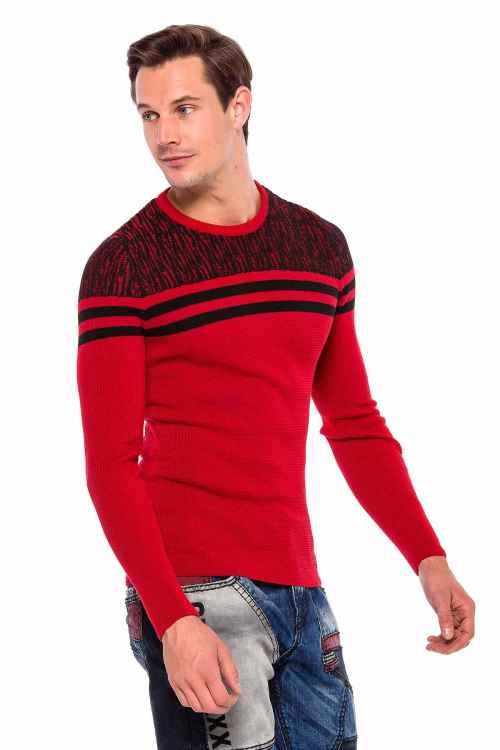 CP199 Shoulder Pattern Horizontal Stripe Knit Sweater