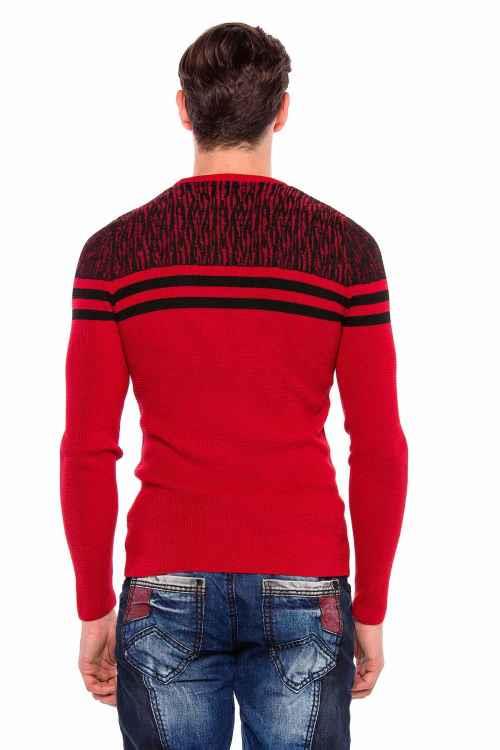 CP199 Shoulder Pattern Horizontal Stripe Knit Sweater