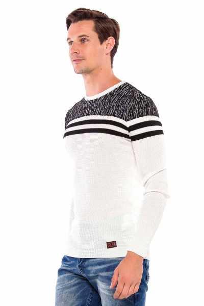 CP199 Shoulder Pattern Horizontal Stripe Knit Sweater