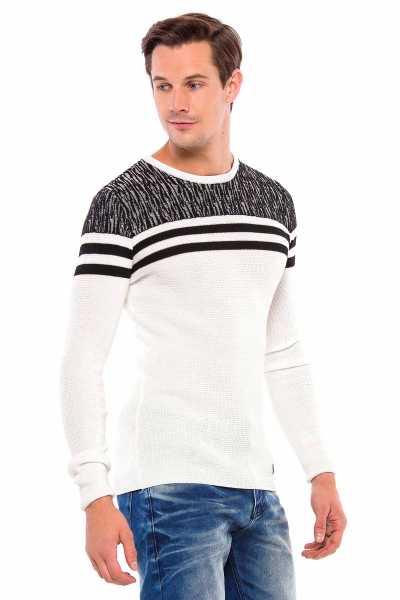 CP199 Shoulder Pattern Horizontal Stripe Knit Sweater