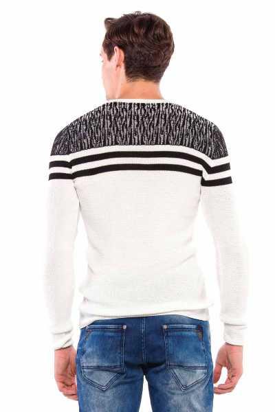 CP199 Shoulder Pattern Horizontal Stripe Knit Sweater
