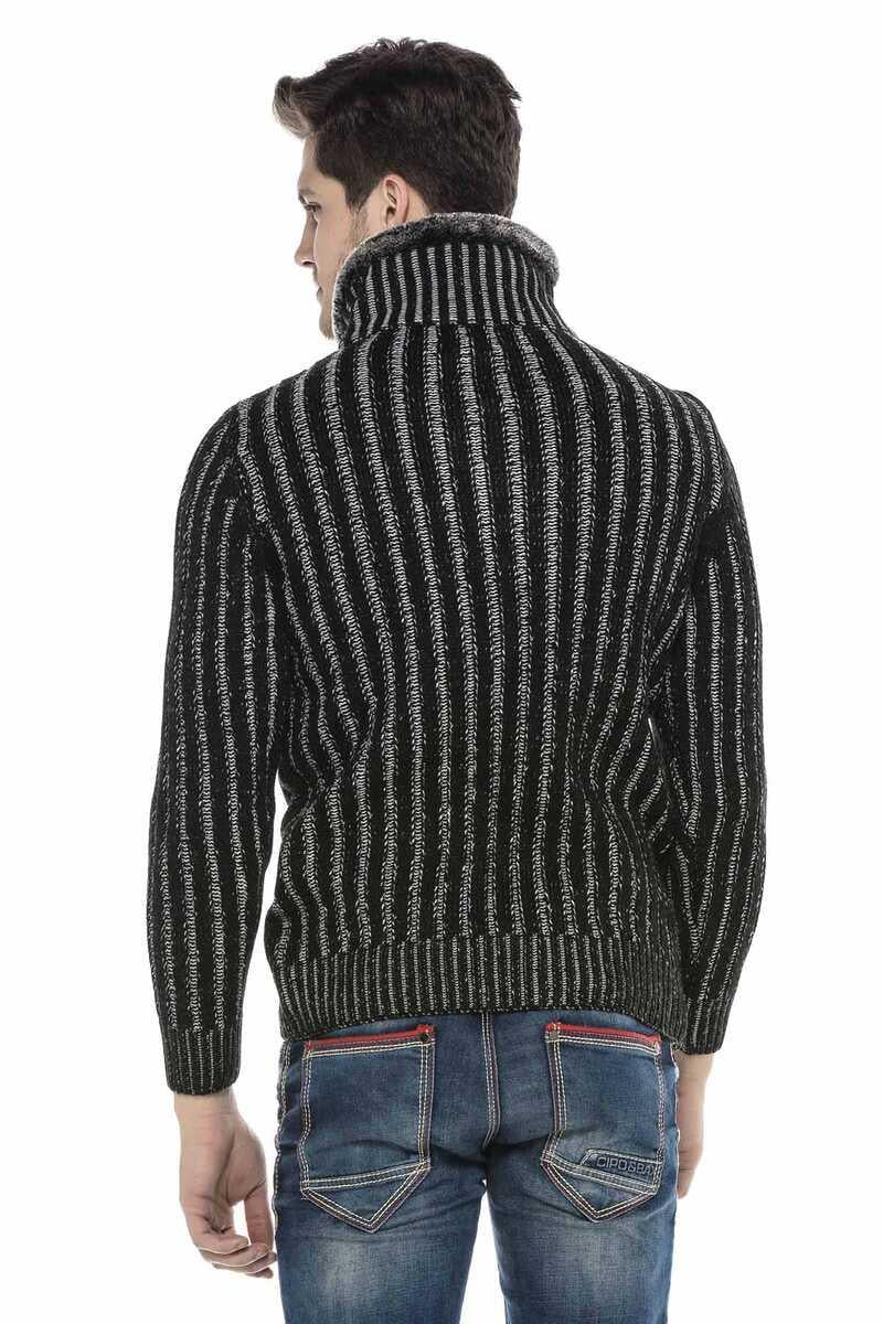 CP212 Fur Collar Textured Heavyweight Patterned Sweater