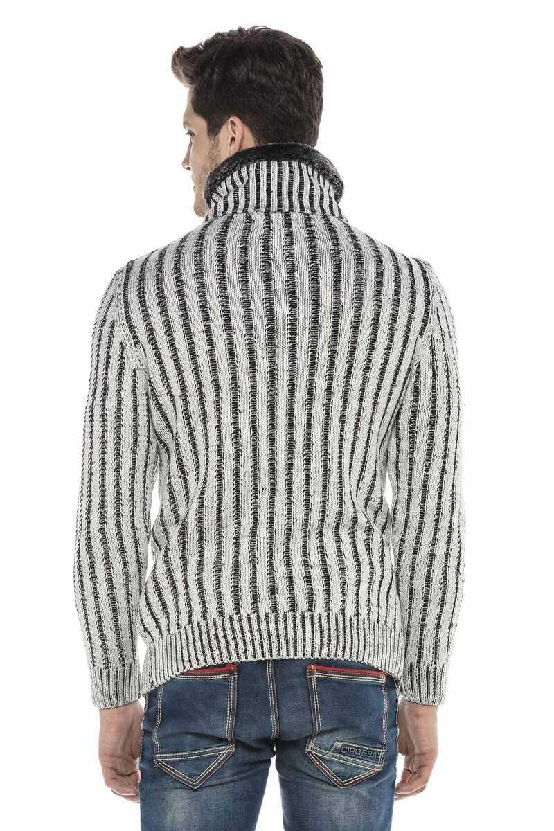 CP212 Fur Collar Textured Heavyweight Patterned Sweater