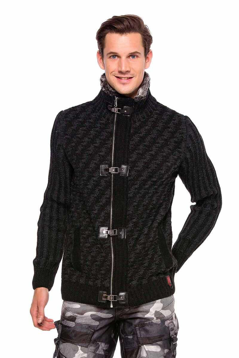 CP213 Fur Collar Zip Heavyweight Wool Slim Fit Sweater