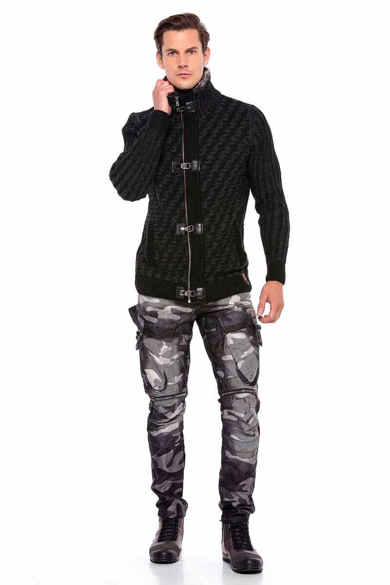 CP213 Fur Collar Zip Heavyweight Wool Slim Fit Sweater