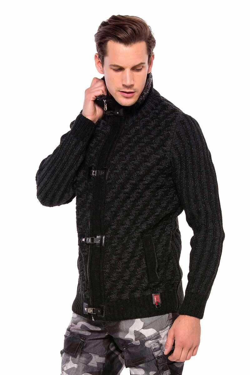 CP213 Fur Collar Zip Heavyweight Wool Slim Fit Sweater