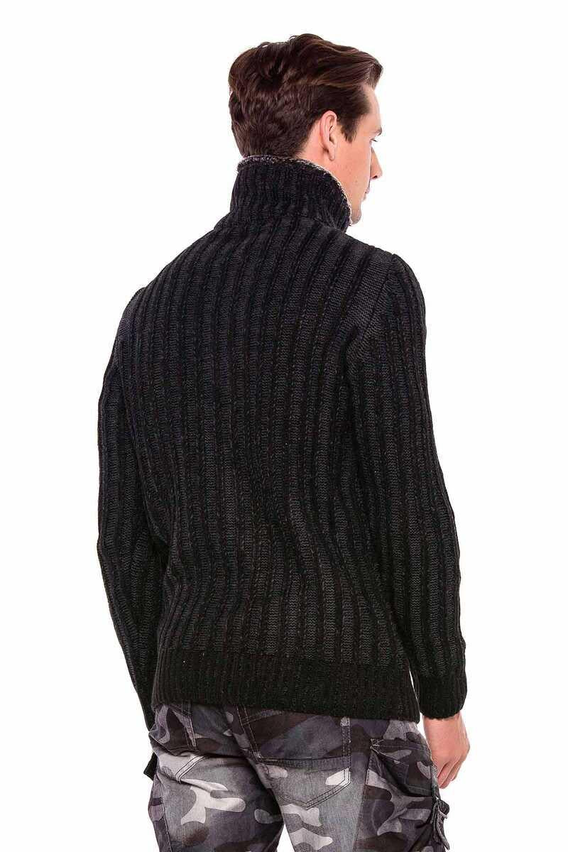 CP213 Fur Collar Zip Heavyweight Wool Slim Fit Sweater