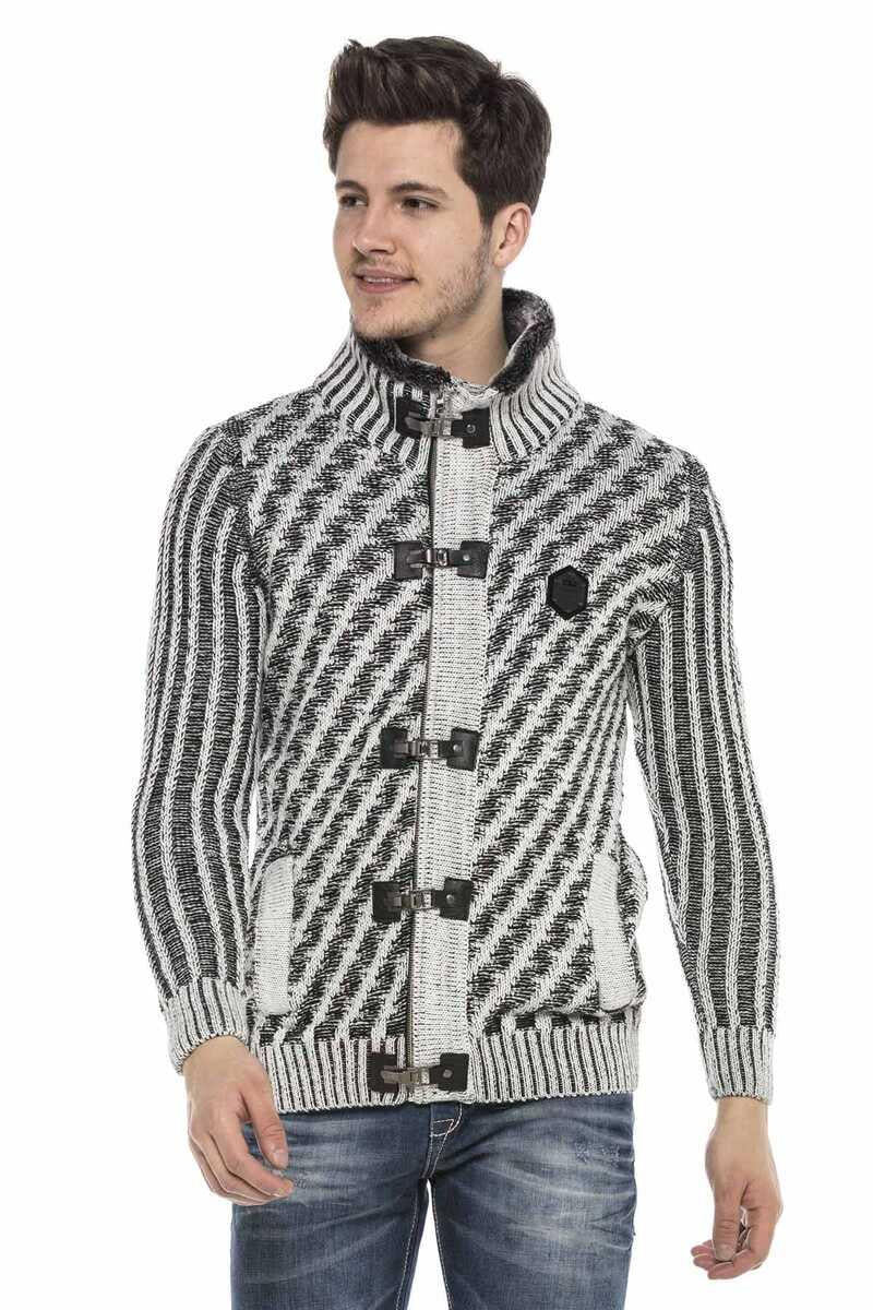 CP213 Fur Collar Zip Heavyweight Wool Slim Fit Sweater
