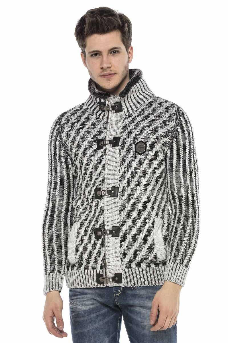 CP213 Fur Collar Zip Heavyweight Wool Slim Fit Sweater