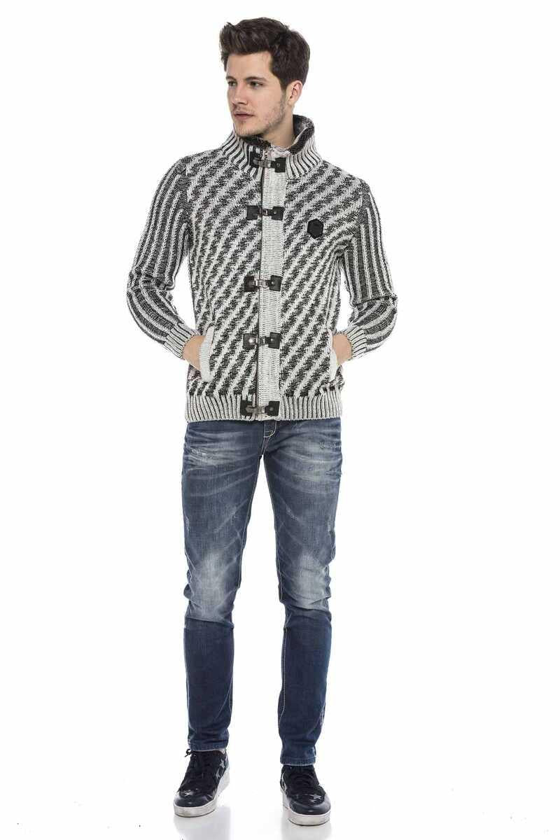 CP213 Fur Collar Zip Heavyweight Wool Slim Fit Sweater
