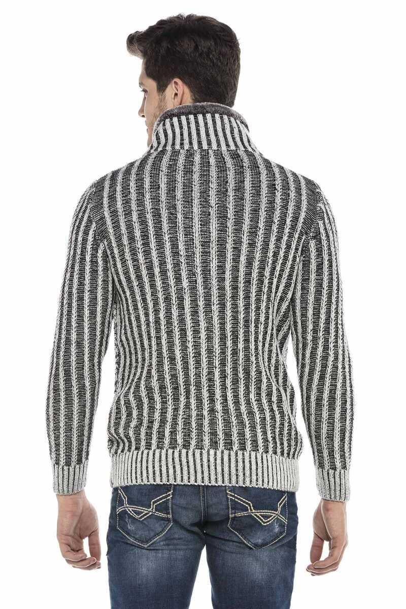 CP213 Fur Collar Zip Heavyweight Wool Slim Fit Sweater