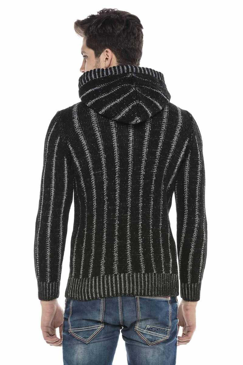 CP214 Plush Hooded Collar Knit Pattern Heavyweight Sweater
