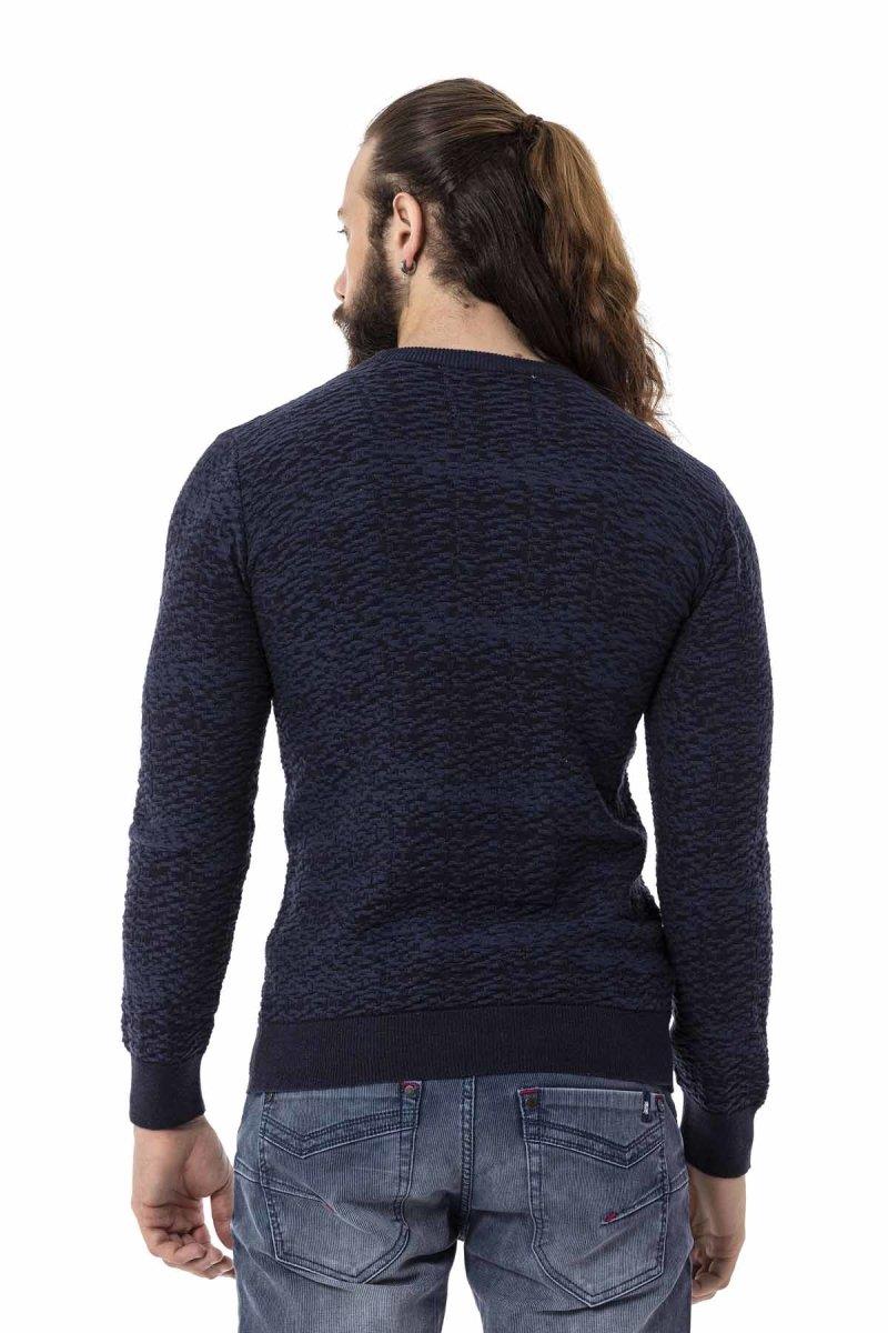 CP272 Textured Round Neck Navy Sweater