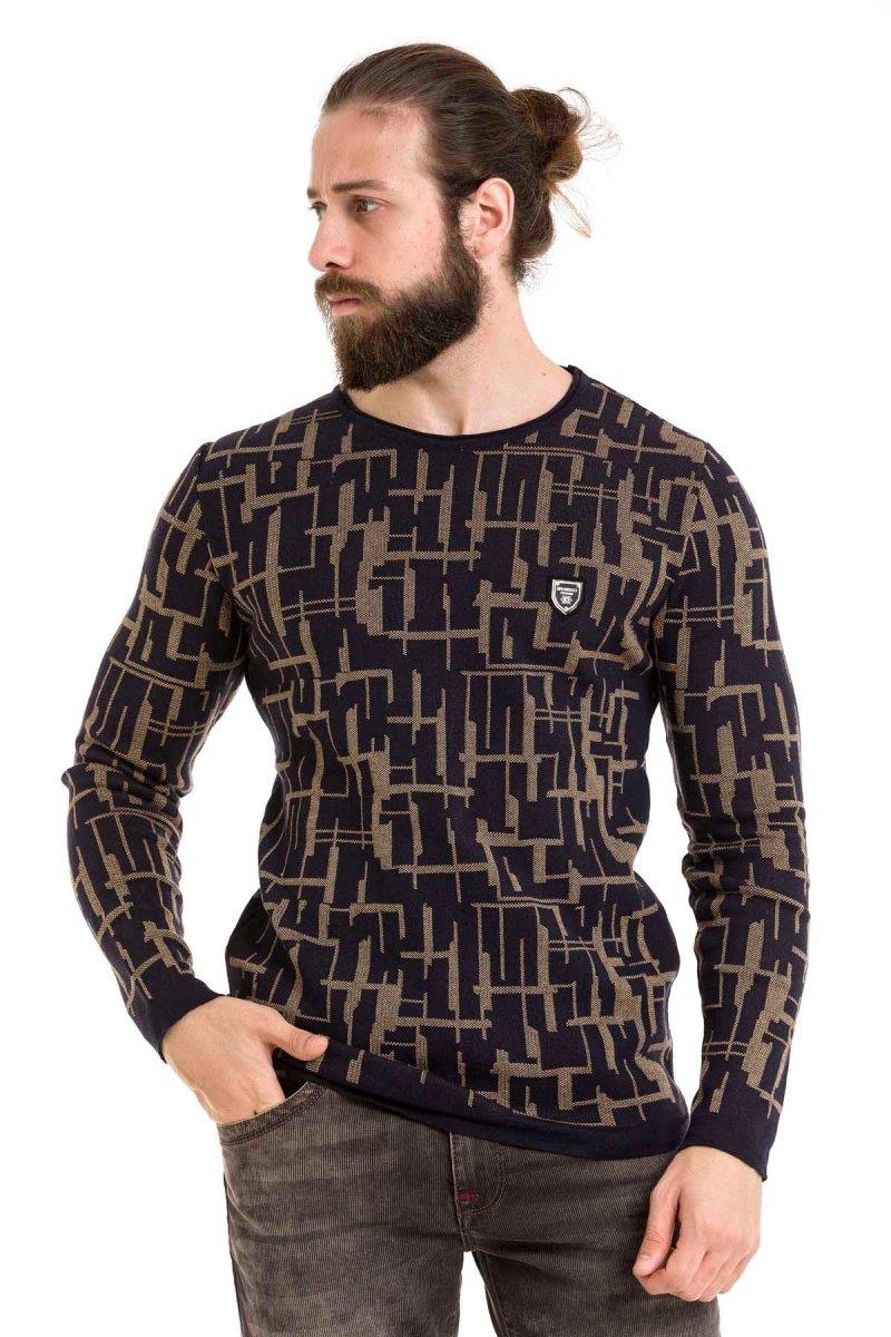 CP277 Round Neck Patterned Sweater