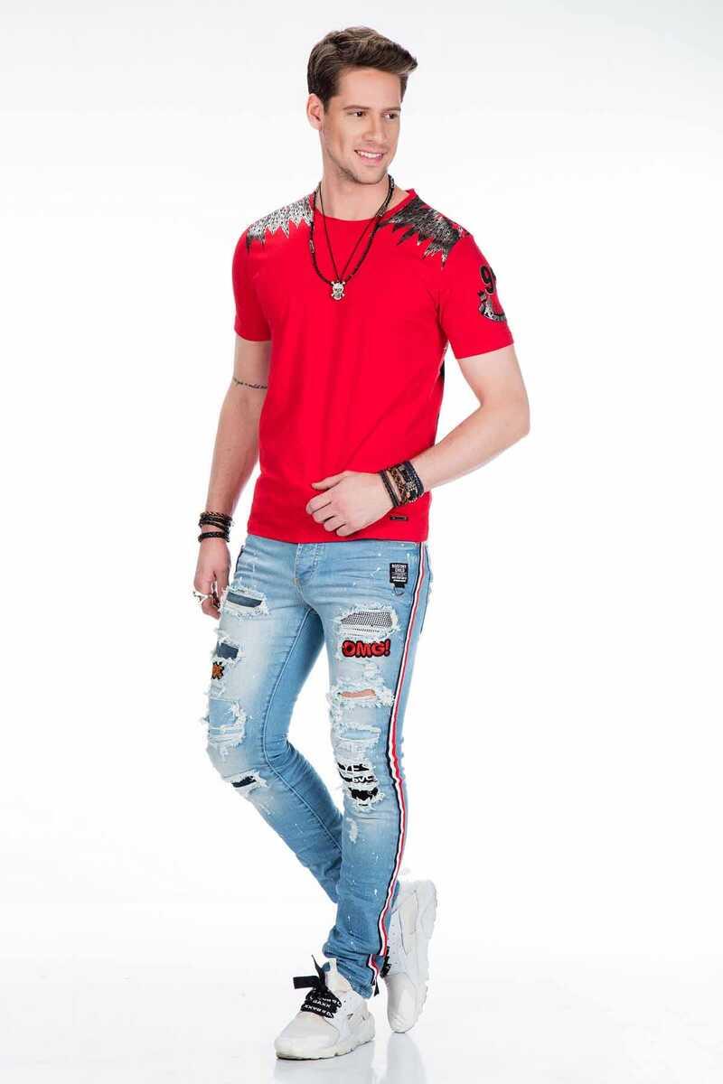 CT409 Native American Skull Print Men's T-Shirt